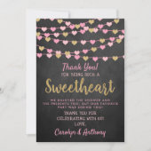 の愛ぶら下がったハートリトルスウィートベイビーシャワー サンキューカード (正面)