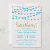 の愛ぶら下がったハートリトルスウィートベイビーシャワー 招待状 (正面)