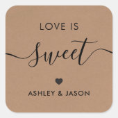 の愛結婚は甘いステッカー、の結婚ラベル、クラフト スクエアシール (正面)