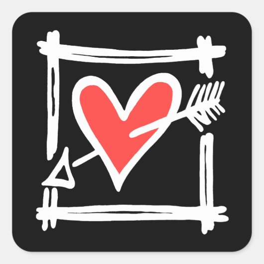 の愛結婚ハート黒と赤のシール スクエアシール (正面)