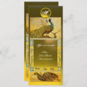 の愛結婚ピーコックモノグラム、茶色の黄色のトパーズ 招待状 (正面/裏面)