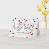 の愛結婚文字と落下バラ花びら カード (黄色い花)