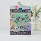 の愛結婚鳥モノグラムRSVP黒い緑 出欠カード (スタンド正面)