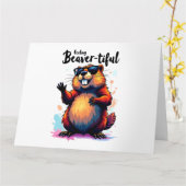 の感じビーバーの美しさ – Beaver おもしろい Graphic カード (黄色い花)