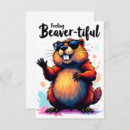 の感じビーバーの美しさ – Beaver おもしろい Graphic サンキューカード (正面/裏面)