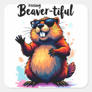 の感じビーバーの美しさ – Beaver おもしろい Graphic スクエアシール