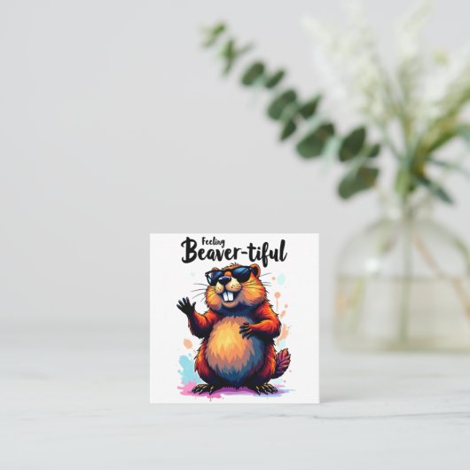 の感じビーバーの美しさ – Beaver おもしろい Graphic スクエア名刺 (スタンド正面)
