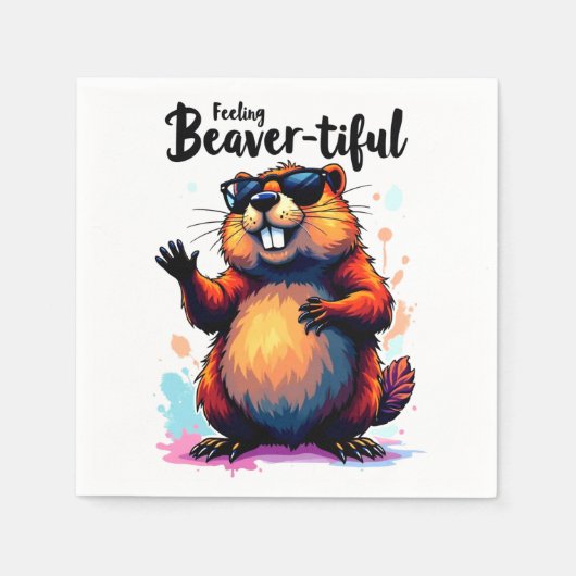 の感じビーバーの美しさ – Beaver おもしろい Graphic スタンダードカクテルナプキン (正面)