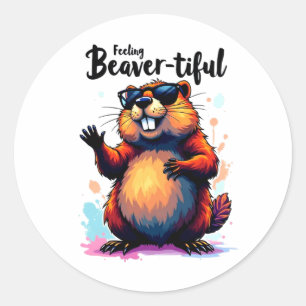 の感じビーバーの美しさ – Beaver おもしろい Graphic ラウンドシール