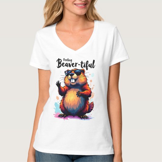 の感じビーバーの美しさ – Beaver おもしろい Graphic Tシャツ (正面)