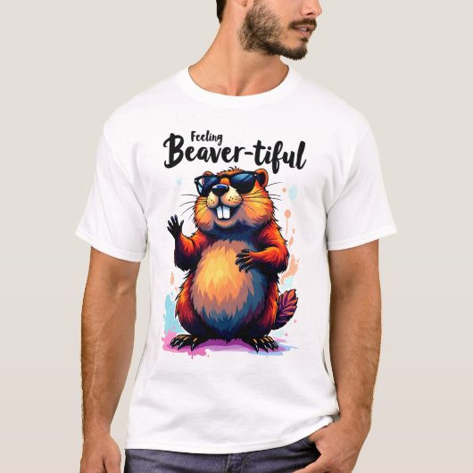 の感じビーバーの美しさ – Beaver おもしろい Graphic Tシャツ (正面)