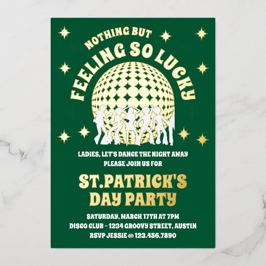 の感じ非常に幸運なグリーン聖パトリックの日のパーティー 箔招待状 (正面)