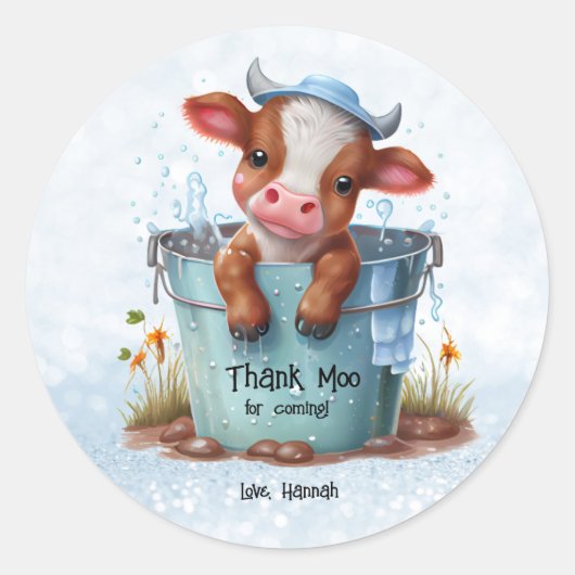 の感謝していよモーり来の牛パーソナライズされた ラウンドシール (正面)