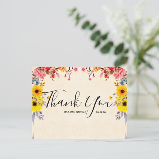 の感謝結婚ロマンチックなフローラスクリプトはがき ポストカード (スタンド正面)