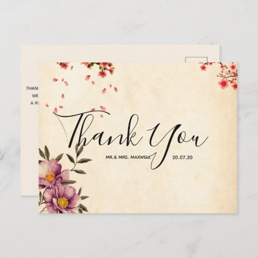 の感謝結婚ロマンチックなフローラスクリプトはがき ポストカード (正面/裏面)