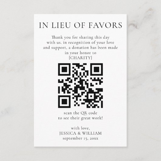 の慈善のためにQRコードとの好意に代結婚えて エンクロージャーカード (正面)