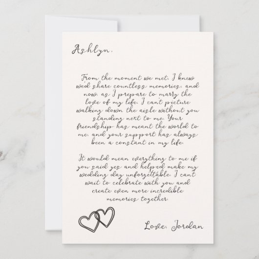 の手描き花嫁プロポーザル結婚カード 招待状 (裏面)