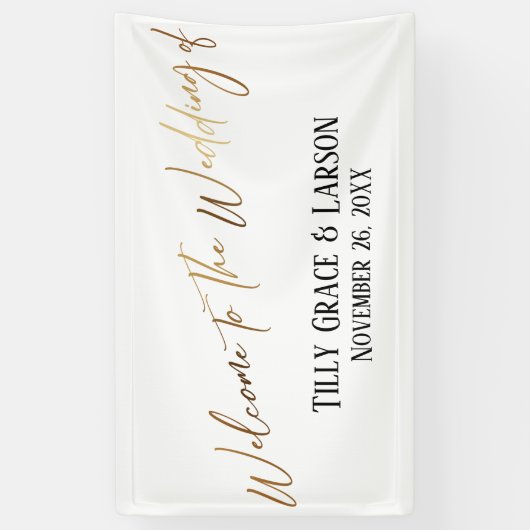 の手書き結婚タイポグラフィへようこそ 横断幕 (縦)