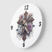 の手祈でRopely、Cross、バラ ラージ壁時計 (傾斜)