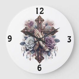 の手祈でRopely、Cross、バラ ラージ壁時計