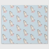 の手祈青とピンクのギフトラップ ラッピングペーパー (フラット)