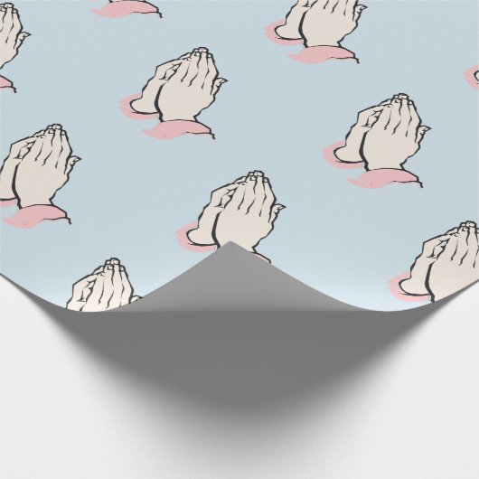 の手祈青とピンクのギフトラップ ラッピングペーパー (角)