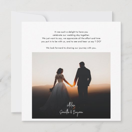 の手結婚に手紙を書いたカップルサンキューカード 招待状 (裏面)