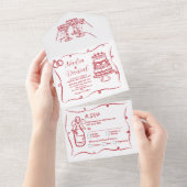 の手結婚引き赤お洒落招待状とRSVP オールインワン招待状 (貼ってはがせる)