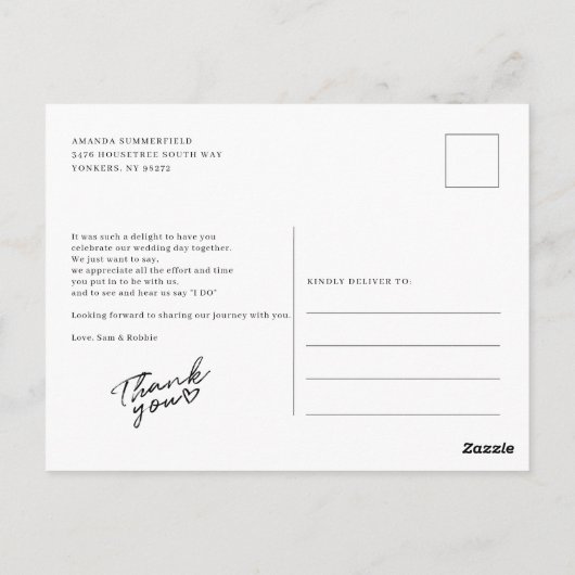 の手結婚手書きスクリプトありがとう ポストカード (裏面)