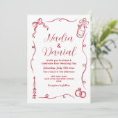 の手結婚描き赤お洒落QRコード 招待状 (スタンド正面)