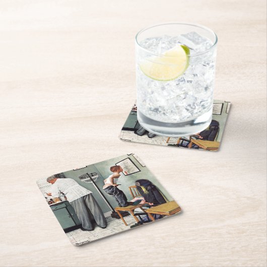 の打撃の前または医者 スクエアペーパーコースター (インサイチュ)