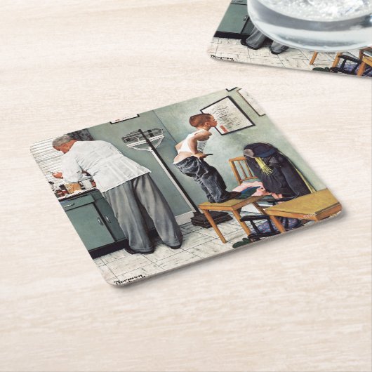 の打撃の前または医者 スクエアペーパーコースター (アングル)