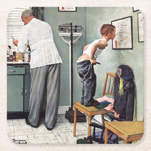 の打撃の前または医者 スクエアペーパーコースター (正面)