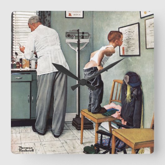 の打撃の前または医者 スクエア壁時計 (正面)