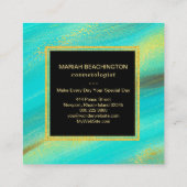 *~*の抽象的ではっきりしたな金ゴールドの塵およびターコイズのグリッター スクエア名刺 (裏面)