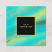 *~*の抽象的ではっきりしたな金ゴールドの塵およびターコイズのグリッター スクエア名刺 (正面)