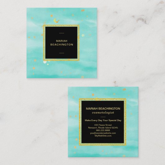 *~*の抽象的ではっきりしたな金ゴールドの塵およびミントの金ゴールドの泡 スクエア名刺 (正面/裏面)