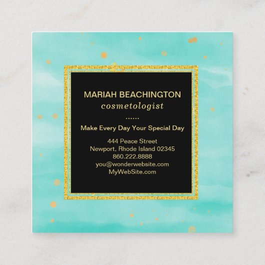 *~*の抽象的ではっきりしたな金ゴールドの塵およびミントの金ゴールドの泡 スクエア名刺 (裏面)