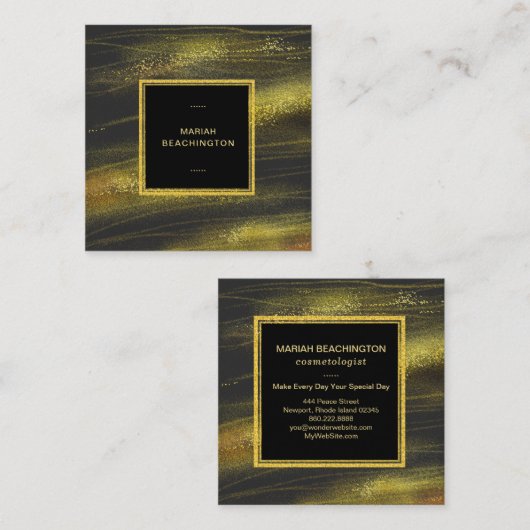 *~*の抽象的ではっきりしたな金ゴールド塵および黒の刺激 スクエア名刺 (正面/裏面)