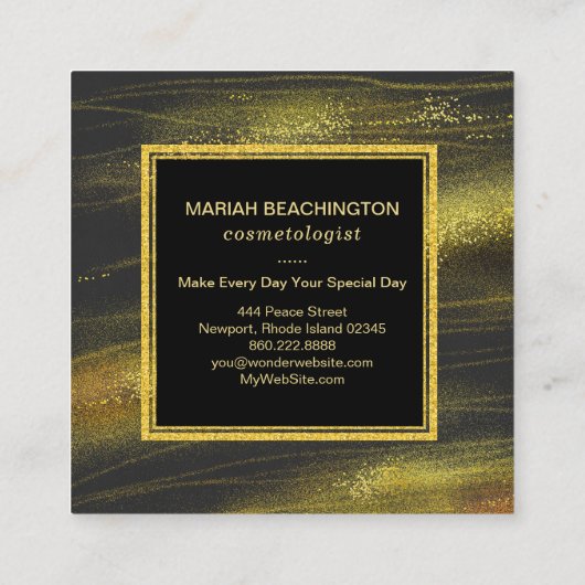 *~*の抽象的ではっきりしたな金ゴールド塵および黒の刺激 スクエア名刺 (裏面)