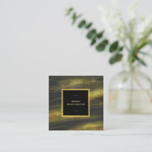 *~*の抽象的ではっきりしたな金ゴールド塵および黒の刺激 スクエア名刺 (スタンド正面)