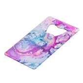 *~*の抽象的でモダンなピンクのすみれ色の紫色の水彩画 クレジットカード栓抜き (正面アングル)