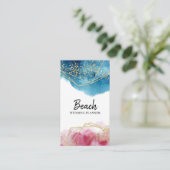 *~*の抽象的で青いピンクの金ゴールドのグリッターの多角形のビーチ 名刺 (スタンド正面)