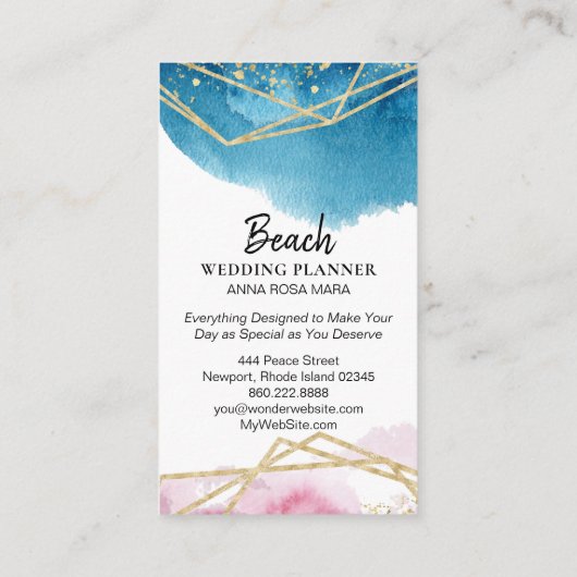 *~*の抽象的で青いピンクの金ゴールドのグリッターの多角形のビーチ 名刺 (裏面)