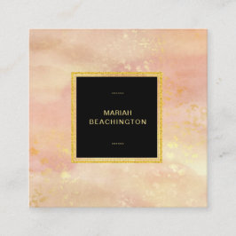 *~*の抽象的なパステル調のモモのピンクの金ゴールドのグリッターの塵 スクエア名刺
