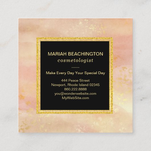 *~*の抽象的なパステル調のモモのピンクの金ゴールドのグリッターの塵 スクエア名刺 (裏面)