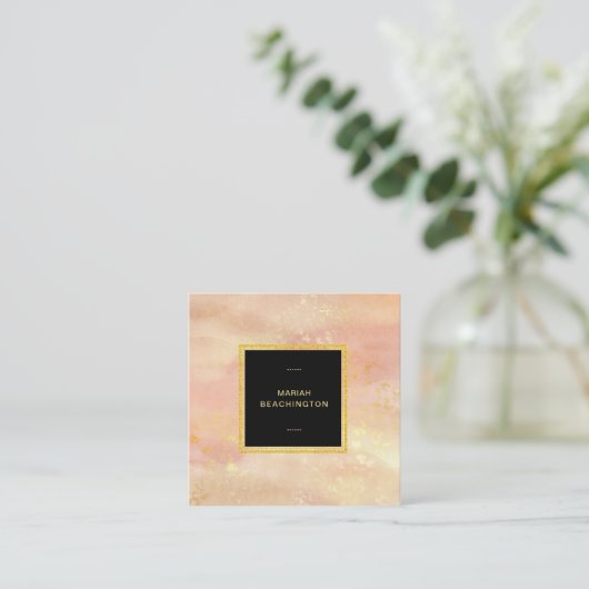 *~*の抽象的なパステル調のモモのピンクの金ゴールドのグリッターの塵 スクエア名刺 (スタンド正面)