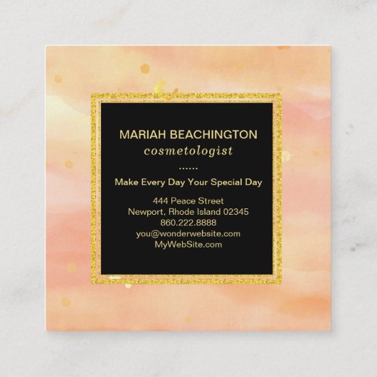 *~*の抽象的なパステル調のモモの金ゴールドの泡点 スクエア名刺 (裏面)