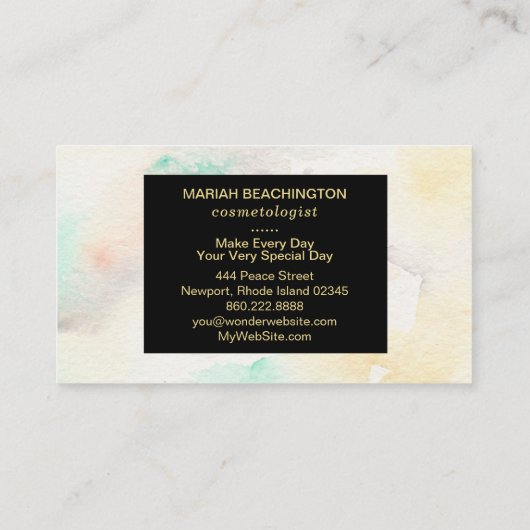 *~*の抽象的なパステル調の水彩画のグリッターの金ゴールドフレーム 名刺 (裏面)