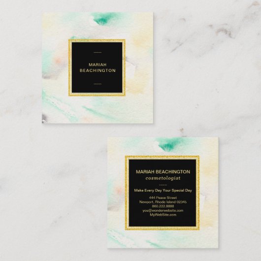 *~*の抽象的なパステル調の水彩画の金ゴールドのグリッターフレーム スクエア名刺 (正面/裏面)